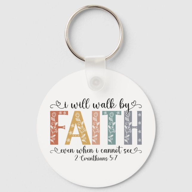 Boho Christian Walk by Faith Bible Verse Floral Schlüsselanhänger (Vorderseite)