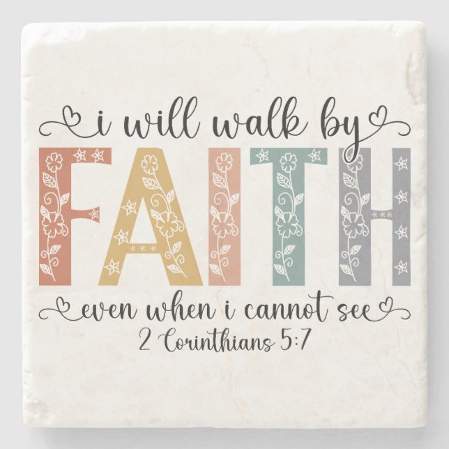 Boho Christian Walk by Faith Bible Verse Floral Steinuntersetzer (Vorderseite)