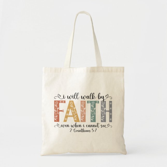 Boho Christian Walk by Faith Bible Verse Floral Tragetasche (Vorne)