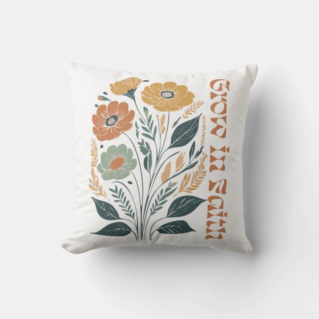 Boho Christlich Inspiration wächst im Glauben Kissen (Vorderseite)