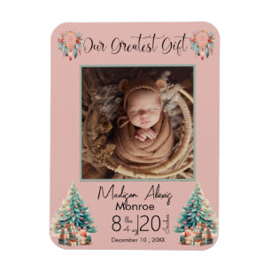 Boho Christmas Baby Stats Geburtsankündigung Magnet