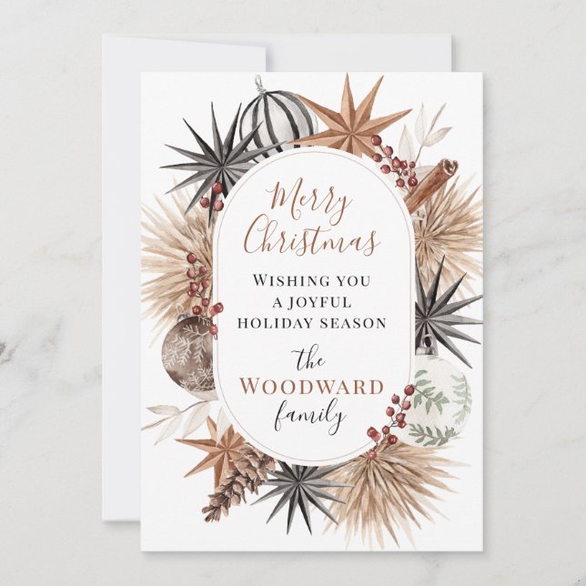 Boho Christmas Gruß Feiertagskarte (Vorderseite)