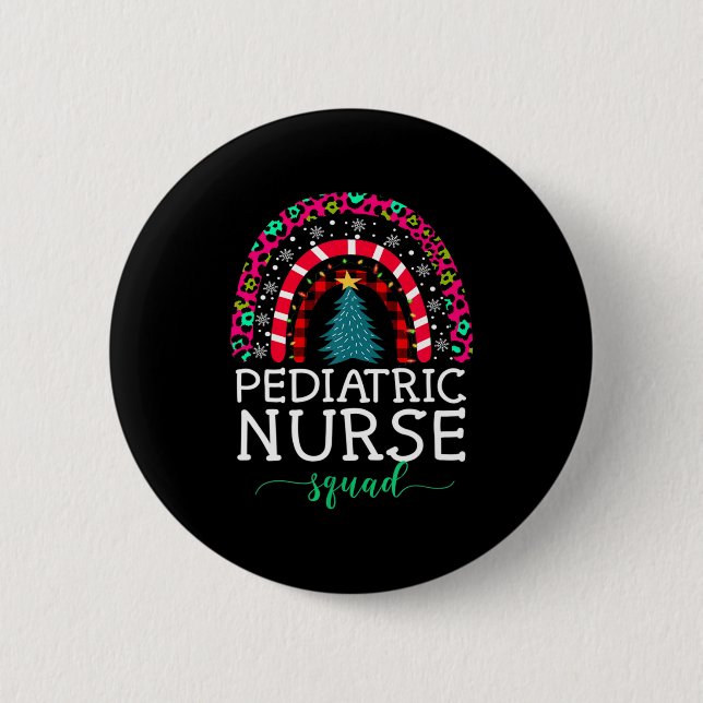Boho Christmas Leopard Rainbow Pediatric Nurse Squ Button (Vorderseite)