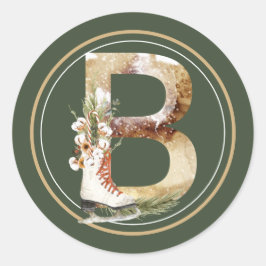 Boho Christmas Monogram B mit Ice-Skaten Runder Aufkleber