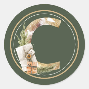 Boho Christmas Monogram C mit Packungen Runder Aufkleber