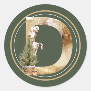 Boho Christmas Monogram D mit Tree & Candy Cane Runder Aufkleber