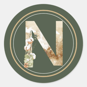 Boho Christmas Monogram N mit Arrangement Runder Aufkleber