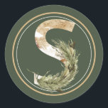 Boho Christmas Monogram S with Greenery Runder Aufkleber<br><div class="desc">Der Winter-Aufkleber MONOGRAM ist perfekt für Einladungen,  Feste,  Hochzeitseinladungen,  Weihnachten und vieles mehr.</div>