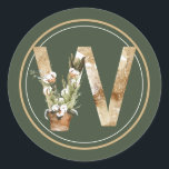 Boho Christmas Monogram W mit Cotton Arrangement Runder Aufkleber<br><div class="desc">Der Winter-Aufkleber MONOGRAM ist perfekt für Einladungen,  Feste,  Hochzeitseinladungen,  Weihnachten und vieles mehr.</div>