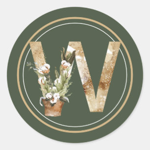 Boho Christmas Monogram W mit Cotton Arrangement Runder Aufkleber