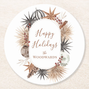 Boho Christmas Personalisiert Runder Pappuntersetzer