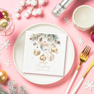 Boho Christmas Pines Gold Baubles Template Serviette