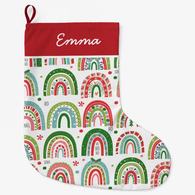 Boho Christmas Rainbow's Name Monogram Großer Weihnachtsstrumpf (Vorderseite)