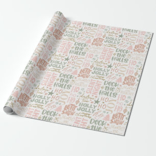 Boho Christmas Redewendungen Green Pink Terracotta Geschenkpapier