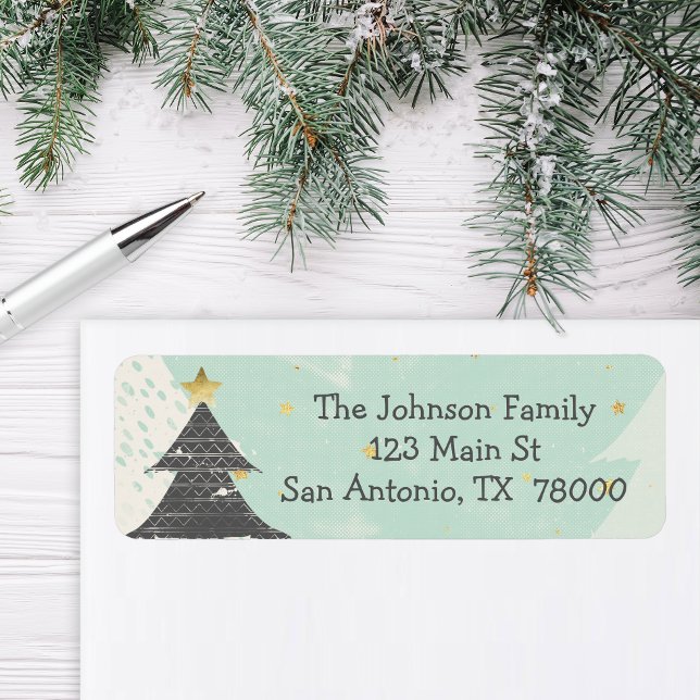 Boho Christmas Rücksendeadresse (Modern Christmas Return Address Sticker)