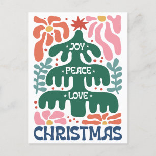 Boho Christmas Tree Joy Peace Liebe Colorful Postkarte