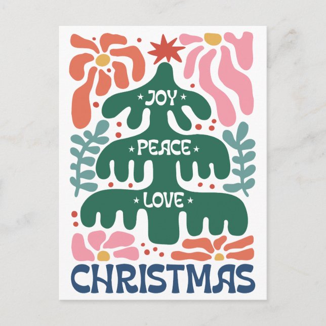 Boho Christmas Tree Joy Peace Liebe Colorful Postkarte (Vorderseite)