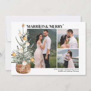 Boho Christmas Tree Newlywed 3 Foto Holiday Card