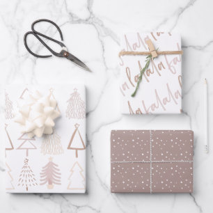Boho Christmas Trees Falala Dusty Pink Holiday Geschenkpapier Set