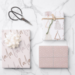 Boho Christmas Trees Falala Dusty Pink Holiday Wra Geschenkpapier Set