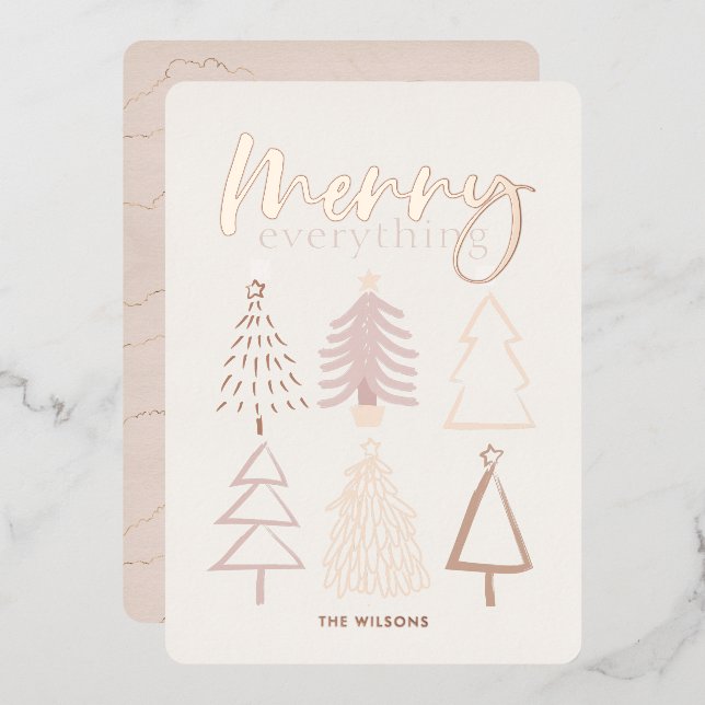Boho Christmas Trees Rose Gold Foil Folieneinladung (Vorderseite/Rückseite)