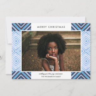 Boho Christmas Watercolor Tiles Blau FOTO Feiertagskarte
