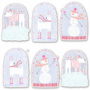 Boho Christmas Winter Dear Bär und Snowman Aufkleber