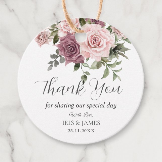 Boho Cinnamon Rose Blush Pink Blues Hochzeit Geschenkanhänger (Vorderseite)