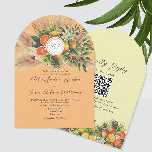 Boho Citrus QR Hochzeit Einladung