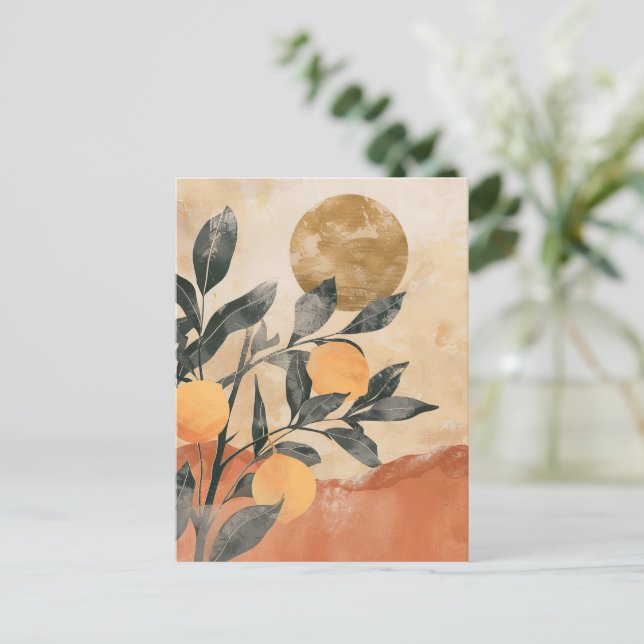 Boho Citrus Tree mit Sonne und Bergen Postkarte (Stehend Vorderseite)