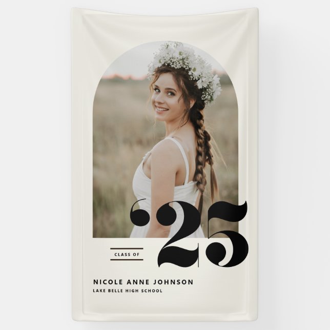 Boho Class of 2025 Arch Foto Abschluss Banner (Vertikal)