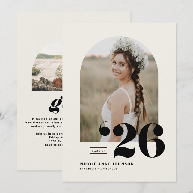 Boho Class of 2025 Arch Foto Abschluss Einladung (Vorne/Hinten)