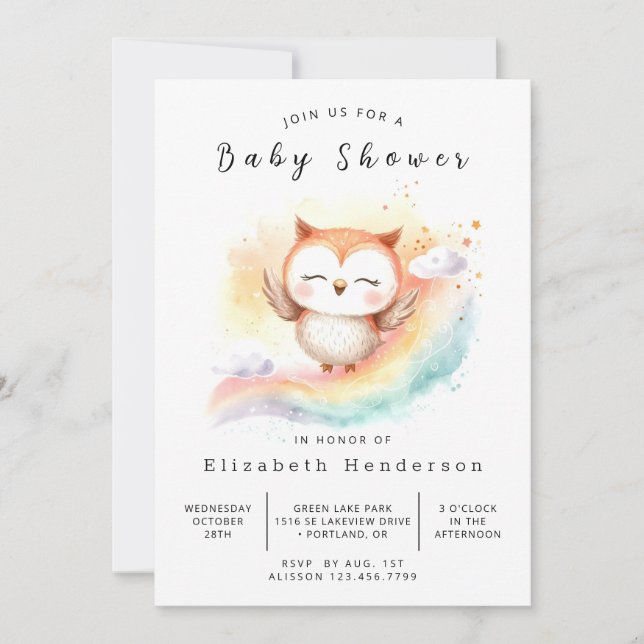 Boho Classic Owl Baby Dusche Einladung (Vorderseite)