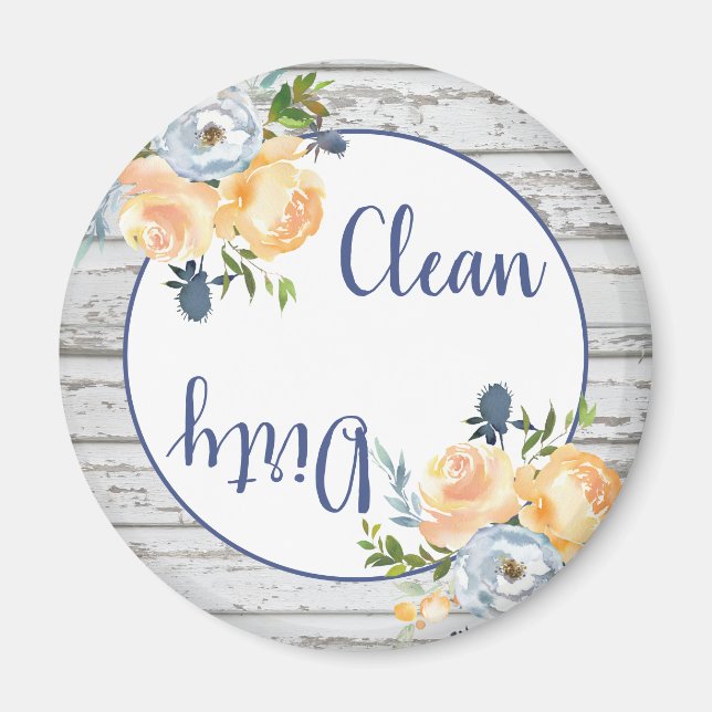 Boho Clean Dirty Floral Holzgeschirrspüler Magnet (Vorne)