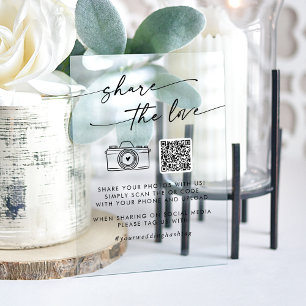 Boho Clear Acrylic Wedding Share the Liebe QR Code Acrylschild