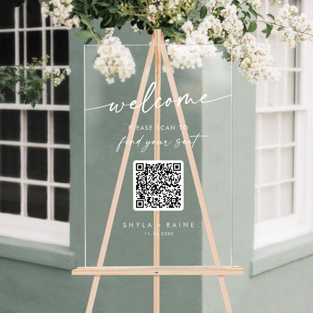 Boho Clear QR Code Akryllische Hochzeitskizze Acrylschild (Boho Clear QR Code Acrylic Wedding Seating Chart)