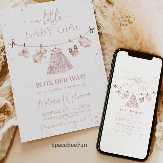 Boho Clothes Babydusche Einladung (boho baby shower invitation, pink blush baby shower, baby girl shower invite, boho baby clothes them)