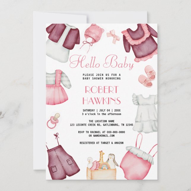 Boho Clothes Girl Baby Shower Einladung (Vorderseite)