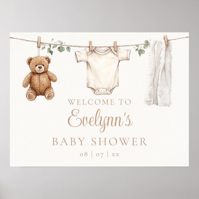 Boho Clothesline Baby Dusche Begrüßungszeichen Poster (Vorne)