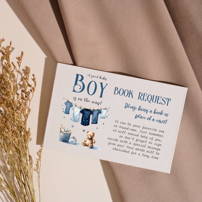 Boho Clothesline Blue Boy Baby Showbucher Begleitkarte (Von Creator hochgeladen)