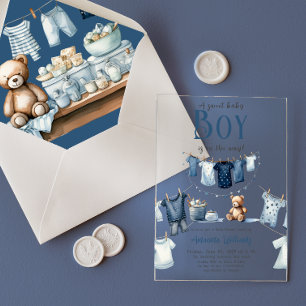 Boho Clothesline Blue Sweet Boy Baby Dusche Acryleinladungen