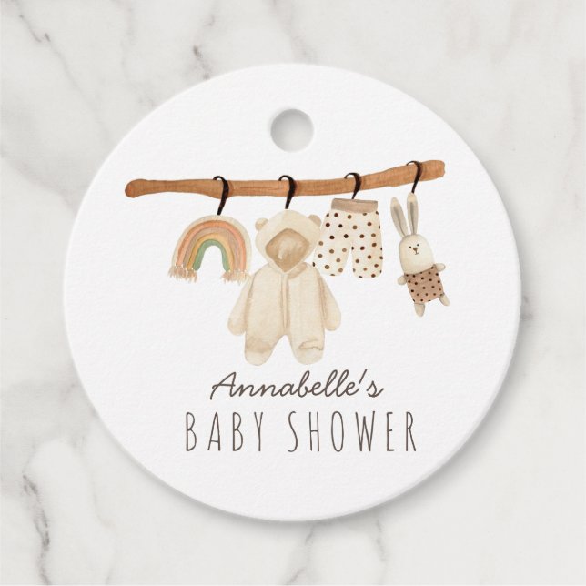 Boho Clothesline Gender Neutral Baby Shower Geschenkanhänger (Vorderseite)