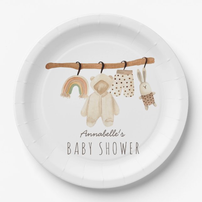 Boho Clothesline Gender-neutrale Baby-Dusche Pappteller (Vorderseite)