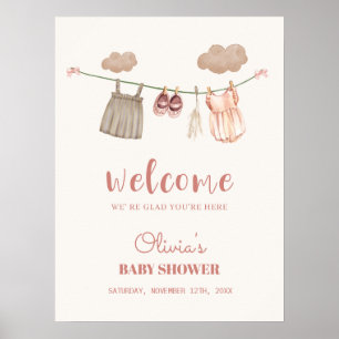 Boho Clothesline Girl Baby Dusche Begrüßungszeiche Poster