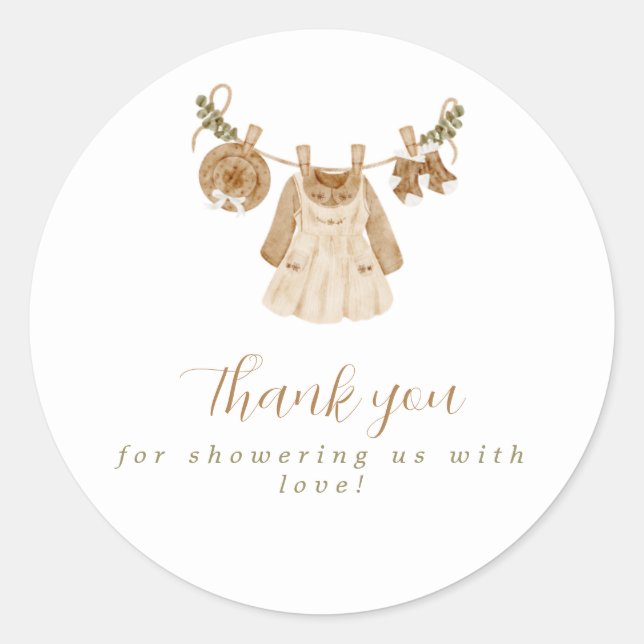 Boho Clothesline Girl Baby Dusche Runder Aufkleber (Vorderseite)