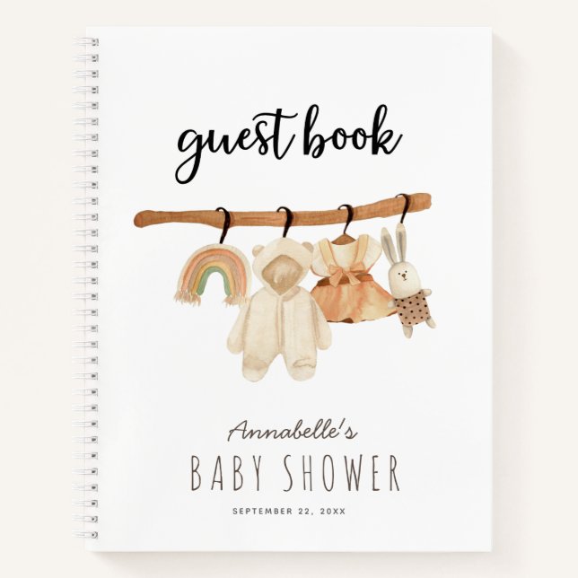 Boho Clothesline Girl Baby Shooting Guest Book Notizbuch (Vorderseite)