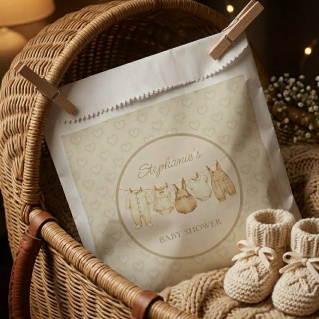 Boho Clothesline Heart Pattern Geschenktütchen (Boho Gender neutral baby shower guest favor bag)