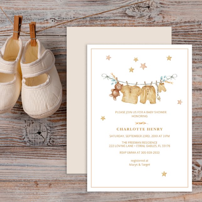 Boho Clothesline Kinderdusche Einladung (Watercolor clothesline Baby Shower Invitation)