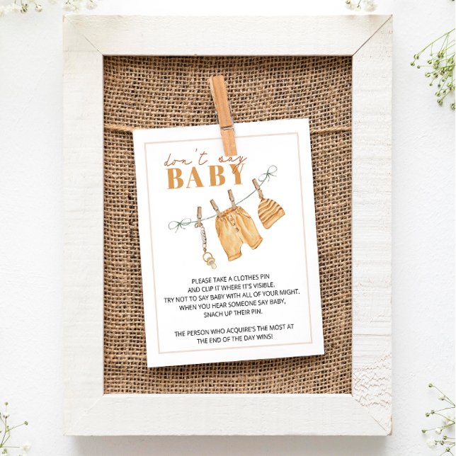 Boho Clothesline Say Baby Game Sign (Fun Baby Shower Game)