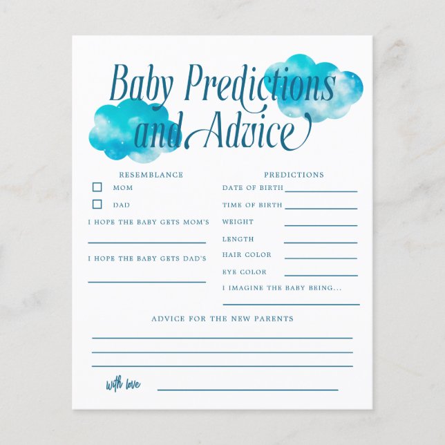 Boho Cloud Boy Baby Predictions & Advice Card (Vorderseite)